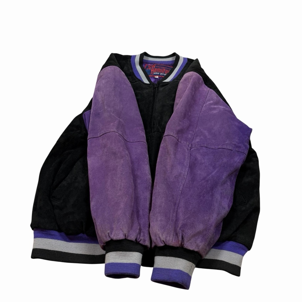 Vintage Jeff Hamilton Sacramento‎ Kings Black Purple Suede Jacket Size XL - Picture 6 of 12